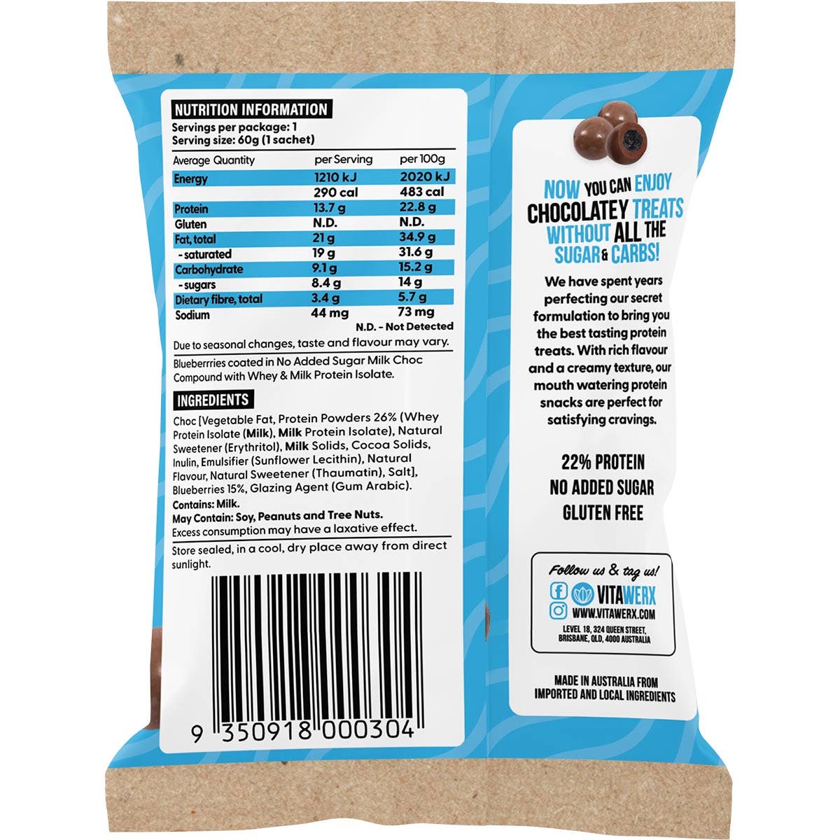 VITAWERX Protein Milk Chocolate Coated Blueberries 10x60g