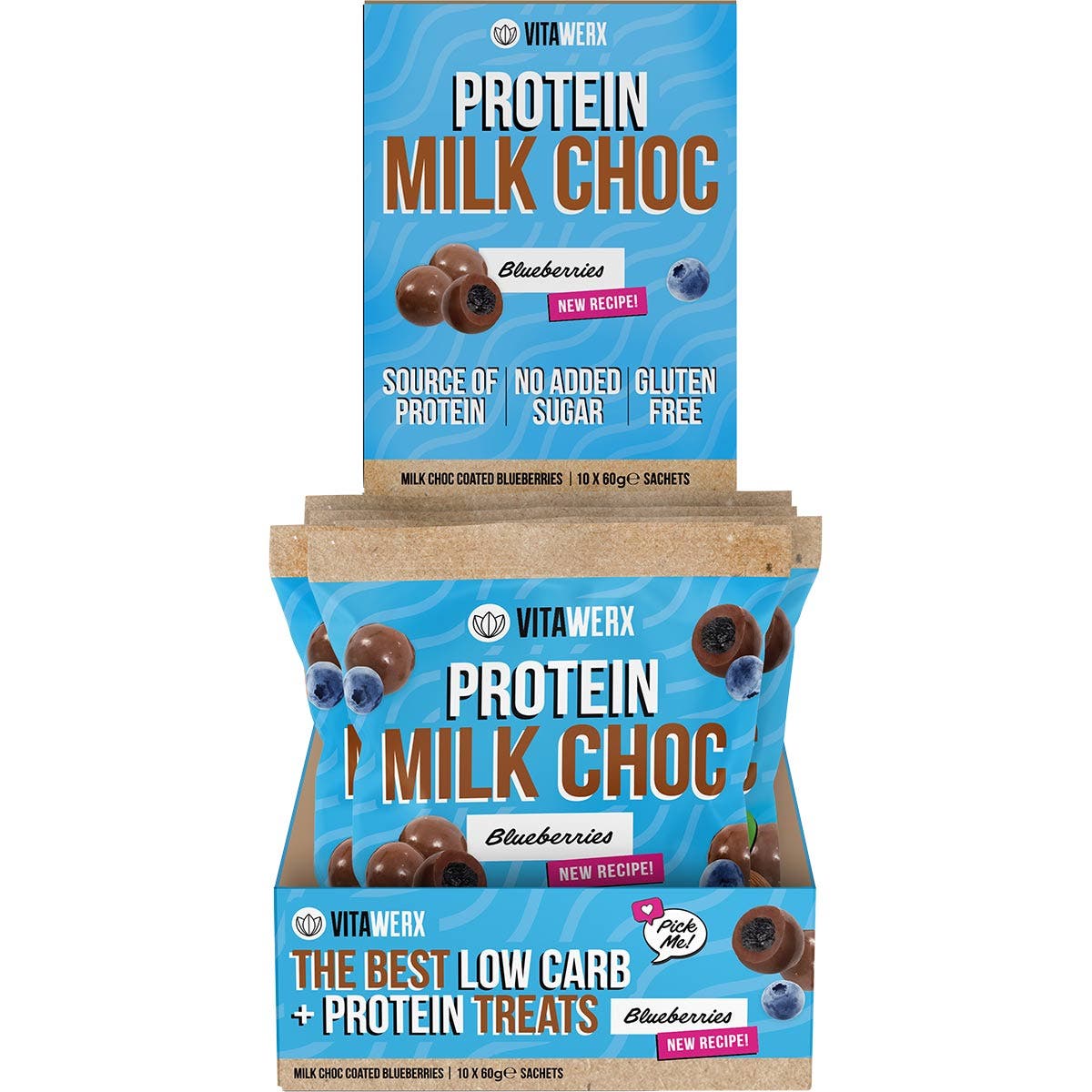 VITAWERX Protein Milk Chocolate Coated Blueberries 10x60g