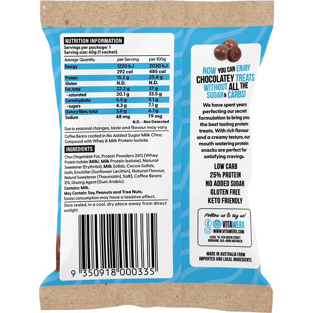 Vitawerx Milk Choc Coated Coffee Beans 10x60g