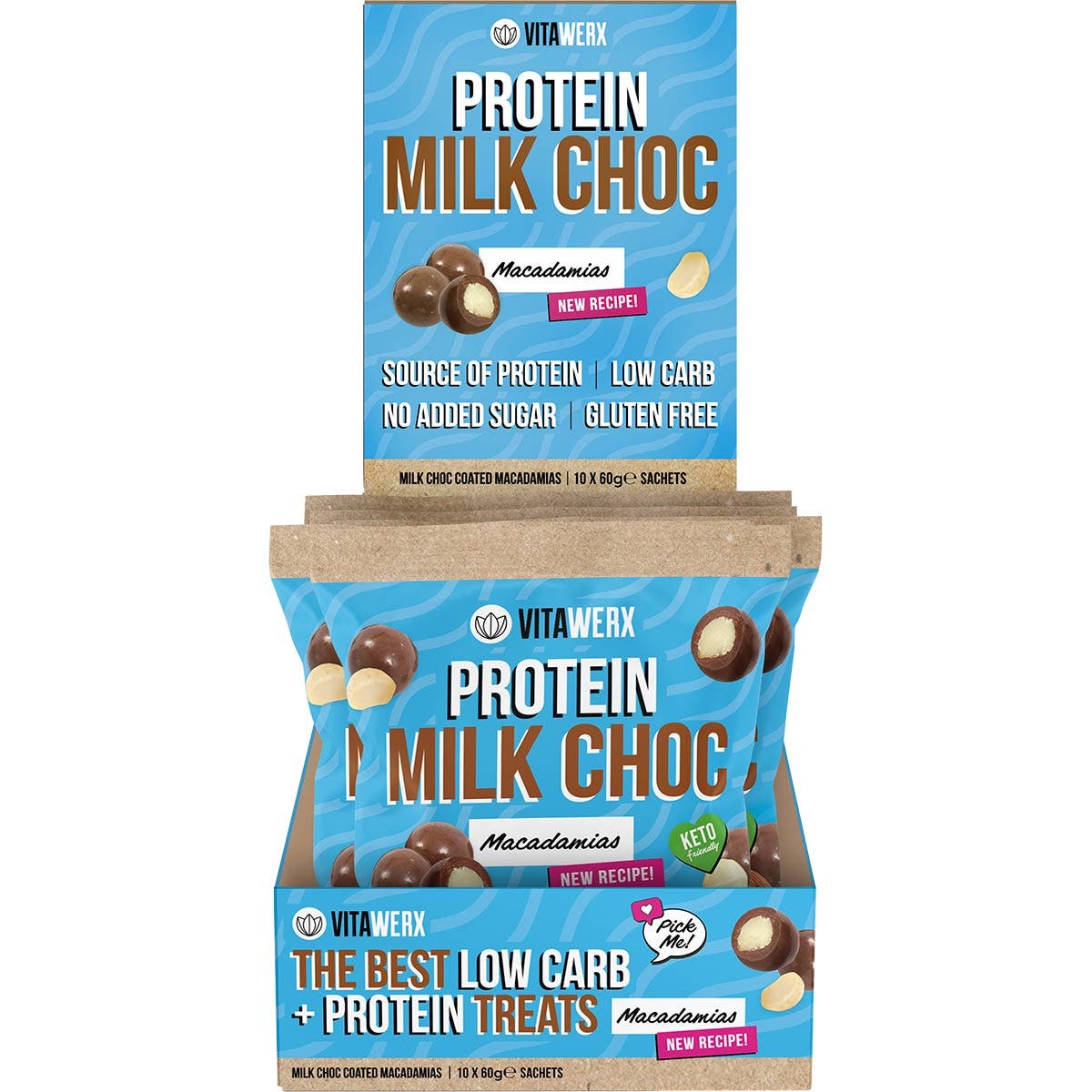 VITAWERX Protein Milk Chocolate Coated Macadamias 10x60g