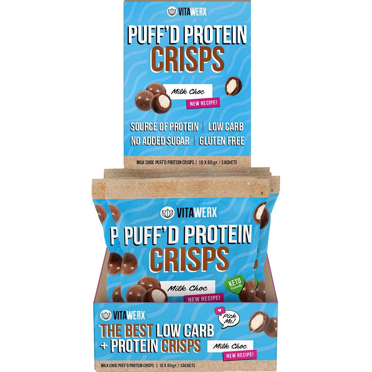 VITAWERX Puff'd Protein Crisps Milk Choc 10x60g