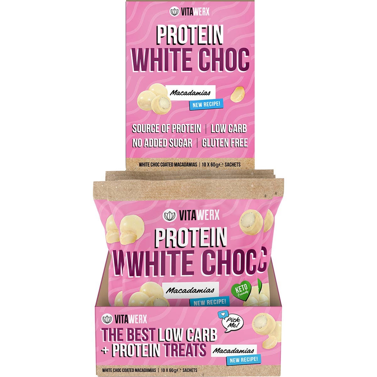 VITAWERX Protein White Chocolate Coated Macadamias 10x60g