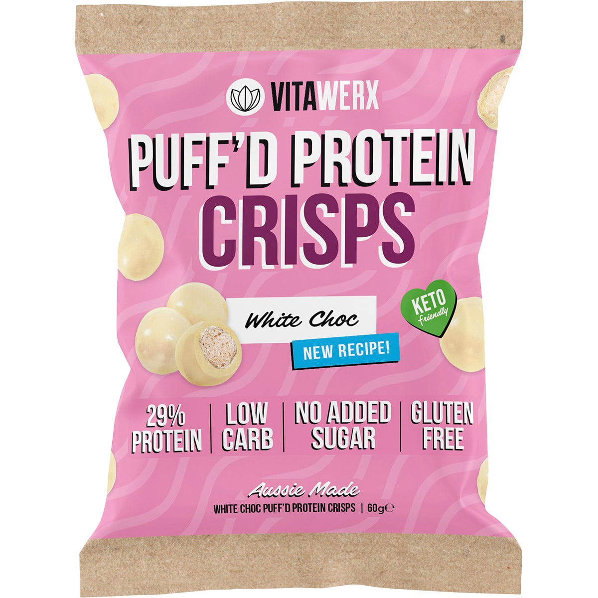 VITAWERX Puff'd Protein Crisps White Choc 10x60g