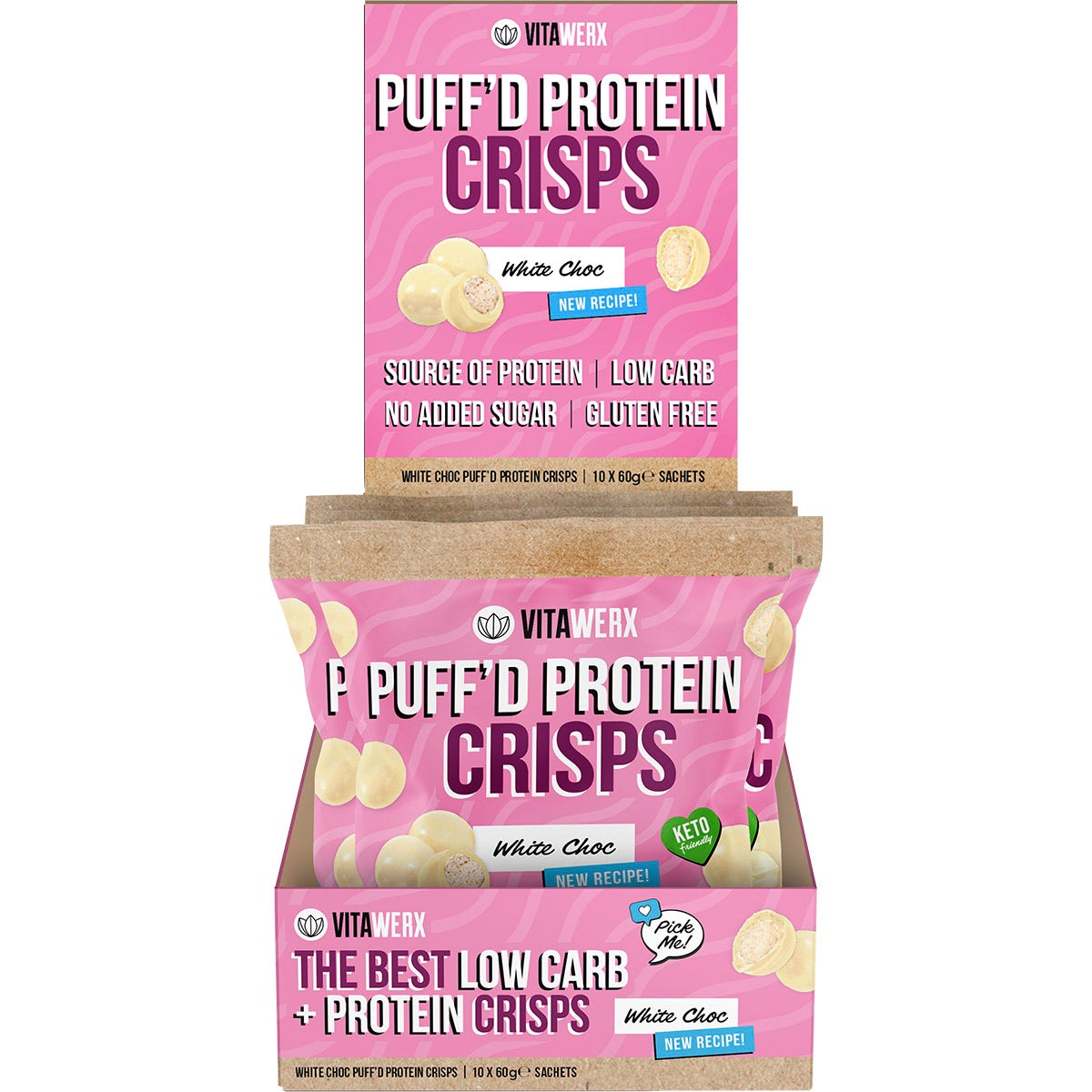 VITAWERX Puff'd Protein Crisps White Choc 10x60g