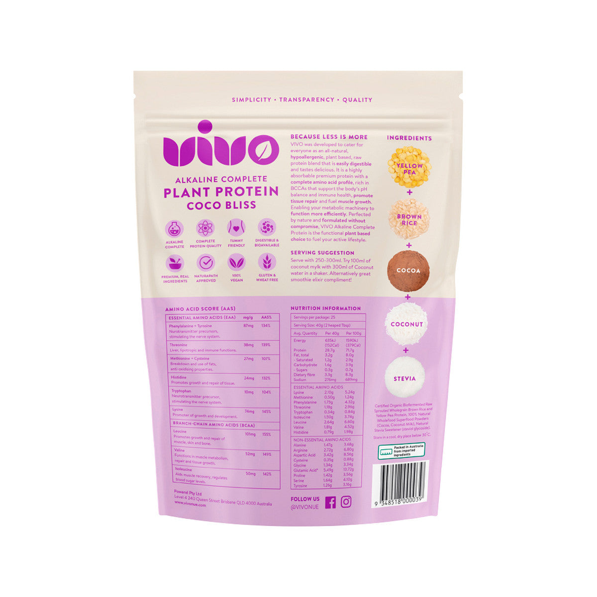 Vivo Organic Alkaline Complete Plant Protein Coco Bliss 1kg