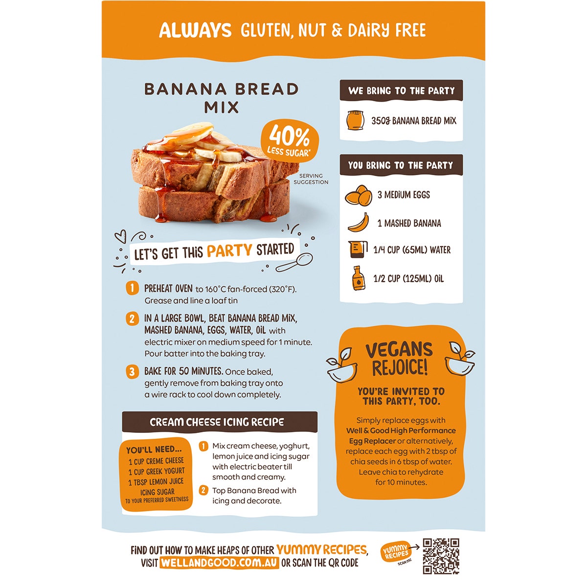 Well & Good Banana Bread Mix 40% Less Sugar 350g