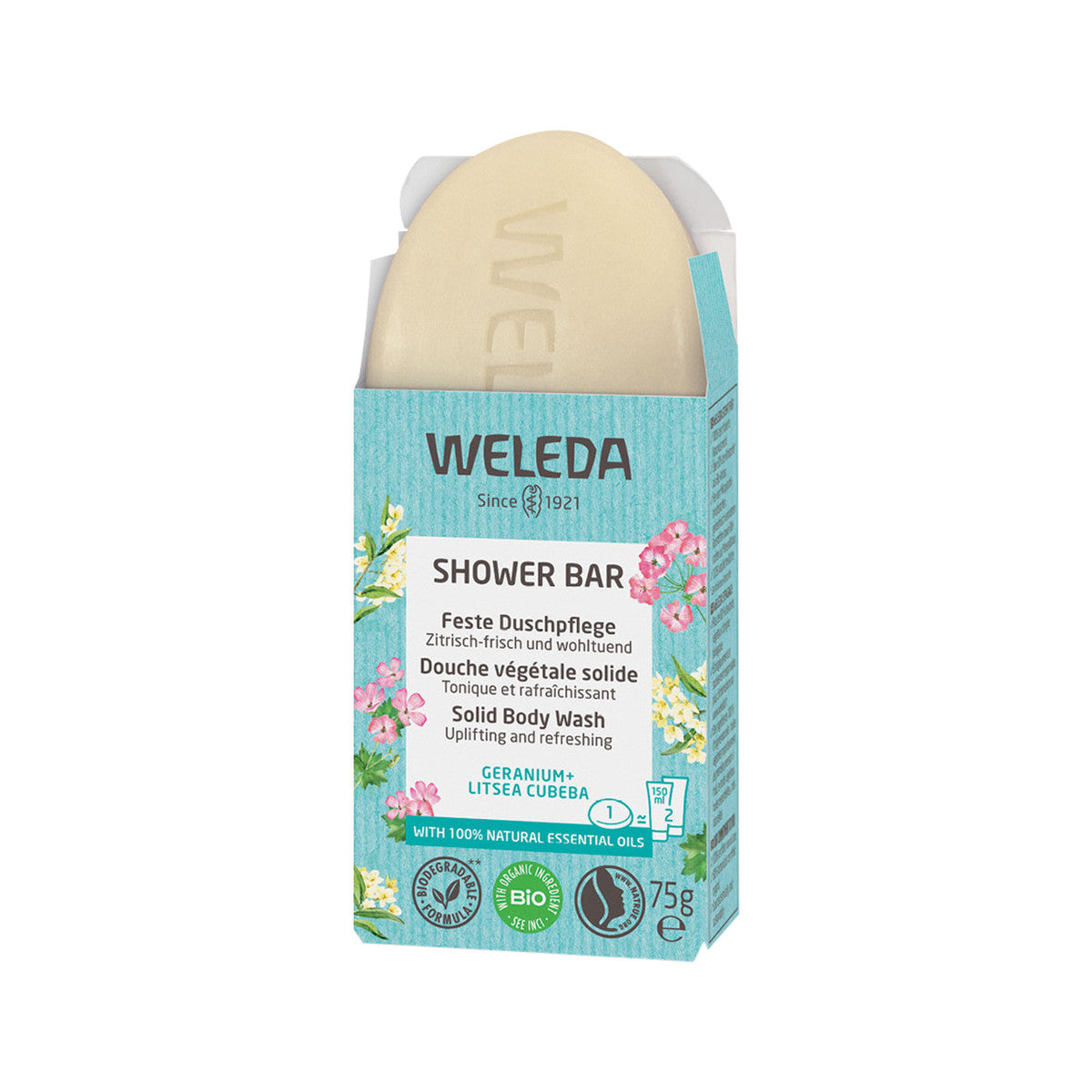 Weleda Organic Shower Bar (Solid Body Wash) Geranium + Litsea Cubeba 75g