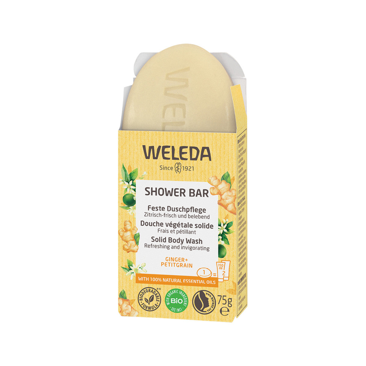Weleda Organic Shower Bar (Solid Body Wash) Ginger + Petitgrain 75g