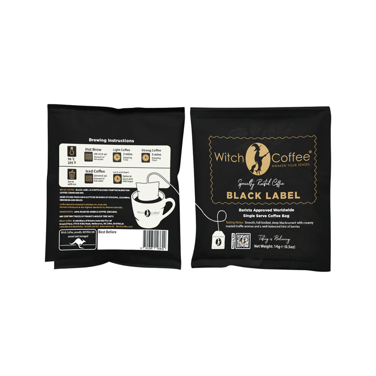 Witch Coffee Black Label Coffee Bags (Smooth & Full-Bodied, Blackcurrant and Roasted Truffle) x 13 Pack