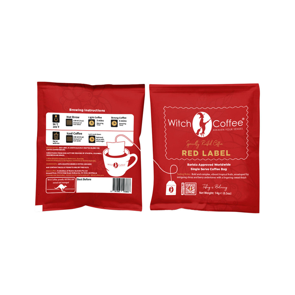 Witch Coffee Red Label Coffee Bags (Rich & Full-Bodied, Winey and Blackberries) x 13 Pack