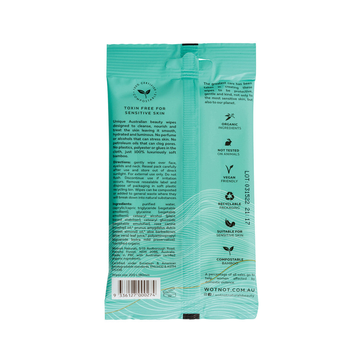 Wotnot Naturals All Natural Face Wipes Sensitive x 5 Pack