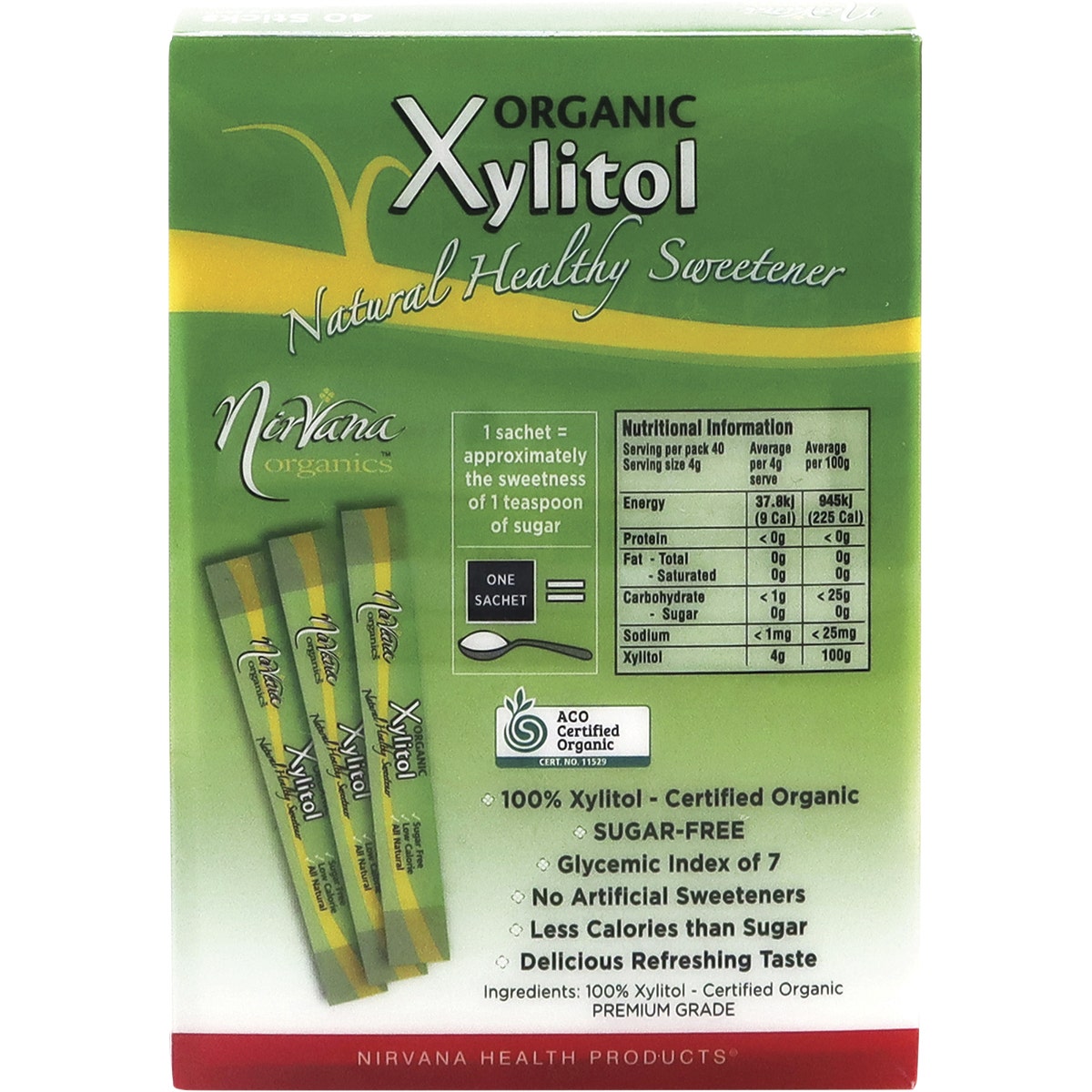 NIRVANA Xylitol Sticks Certified Organic 40x4g