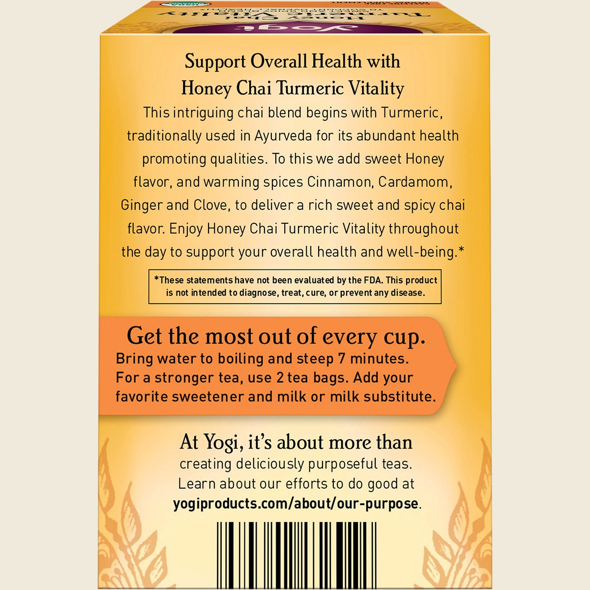 Yogi Tea Herbal Tea Bags Honey Chai Turmeric Vitality 16pk