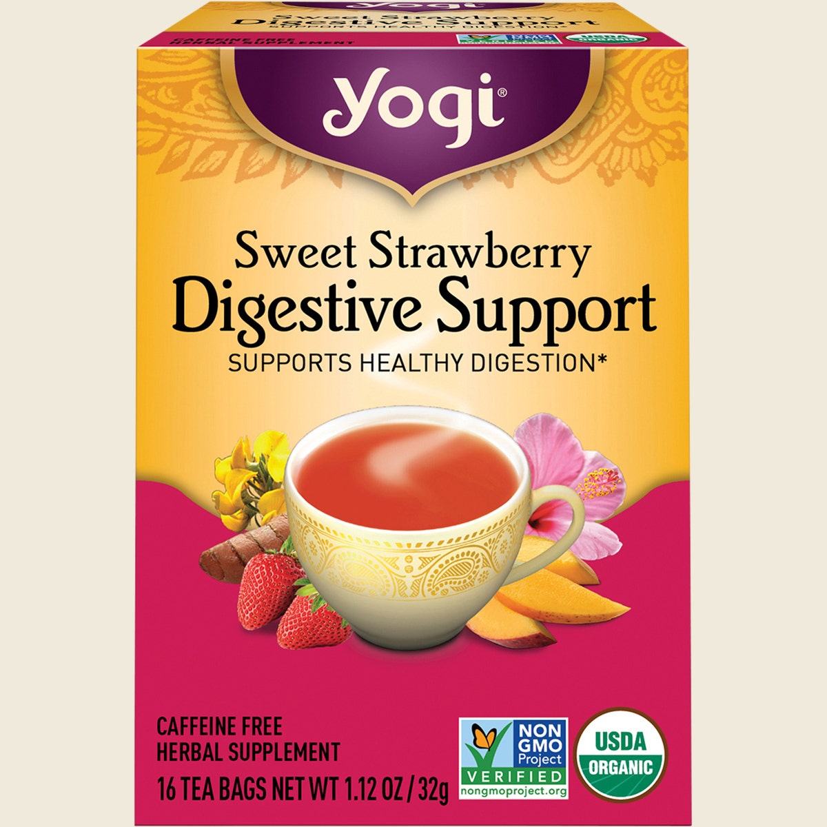 Yogi Tea Herbal Tea Bags Sweet Strawberry Digestive Support 16pk