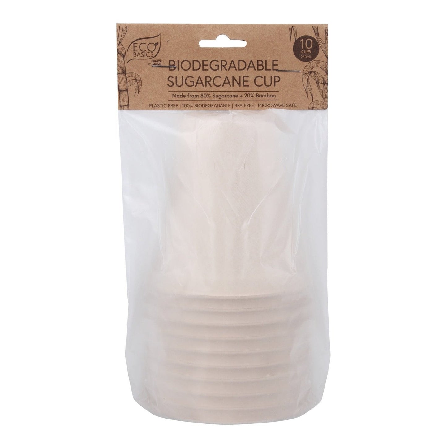 White Magic Eco Basics Bio Sugarcane Cup 10Pk (Pack of 6)