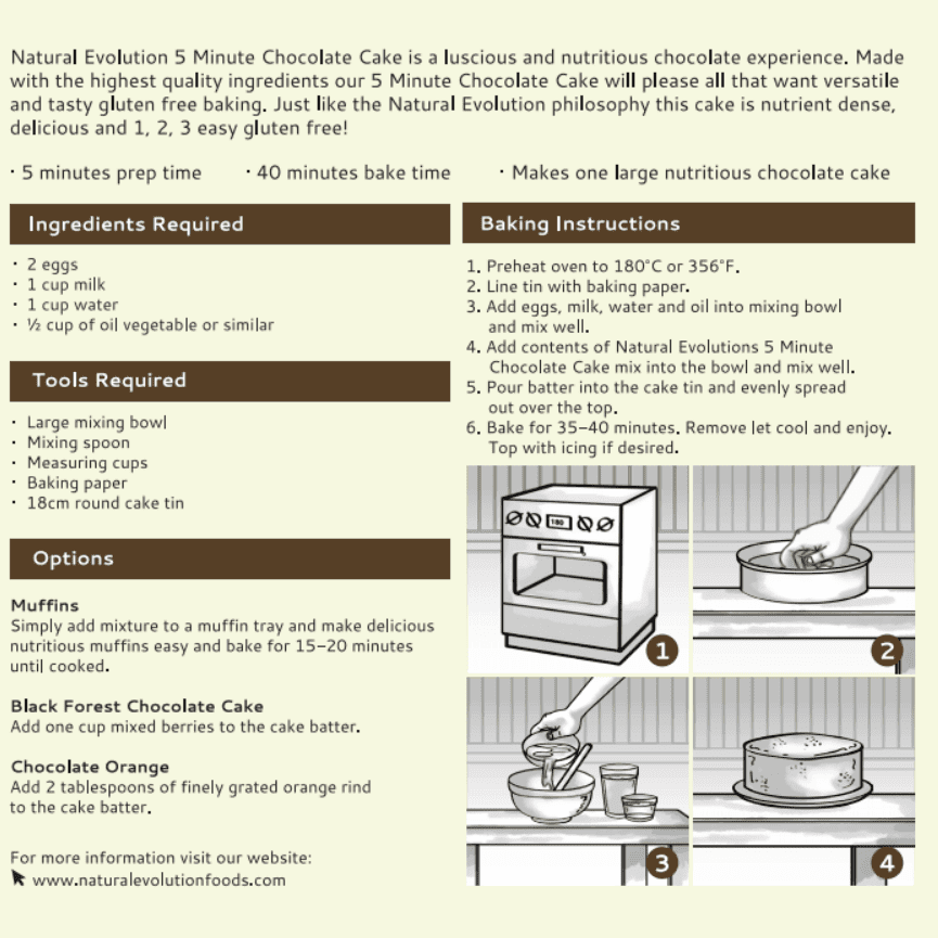 NATURAL EVOLUTION 5-Minute Chocolate Cake Mix 465g