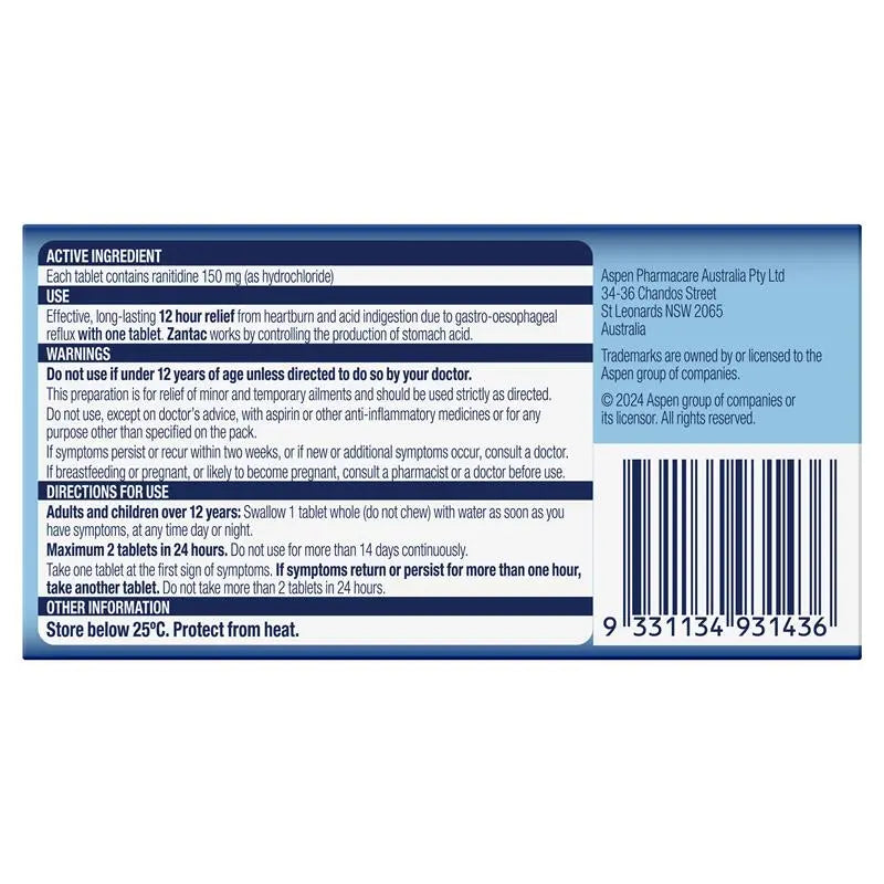 Zantac 12 Hour 150mg 14 Tablets
