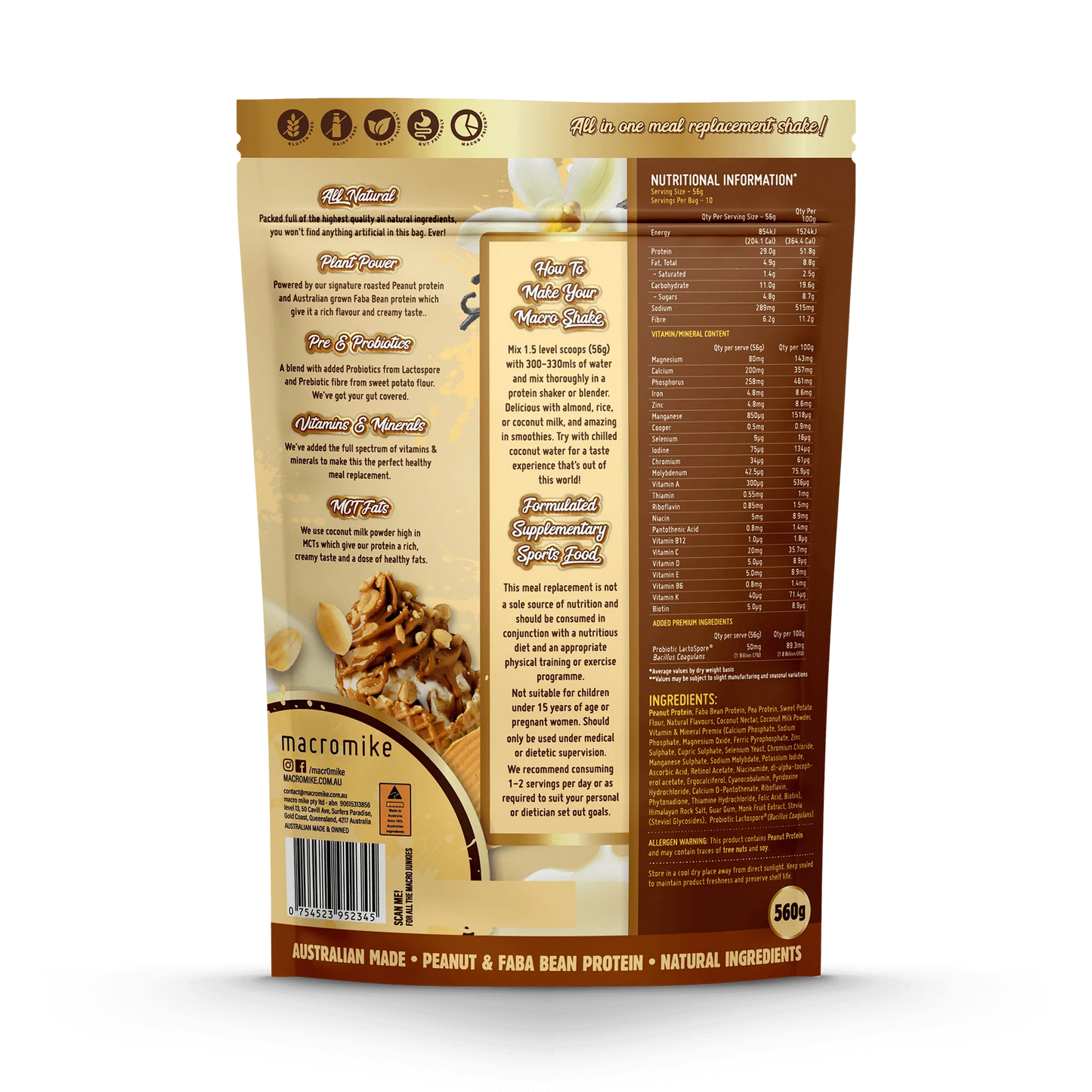 Macro Mike The Macro Shake Meal Replacement PB Vanilla Ice Cream 560g