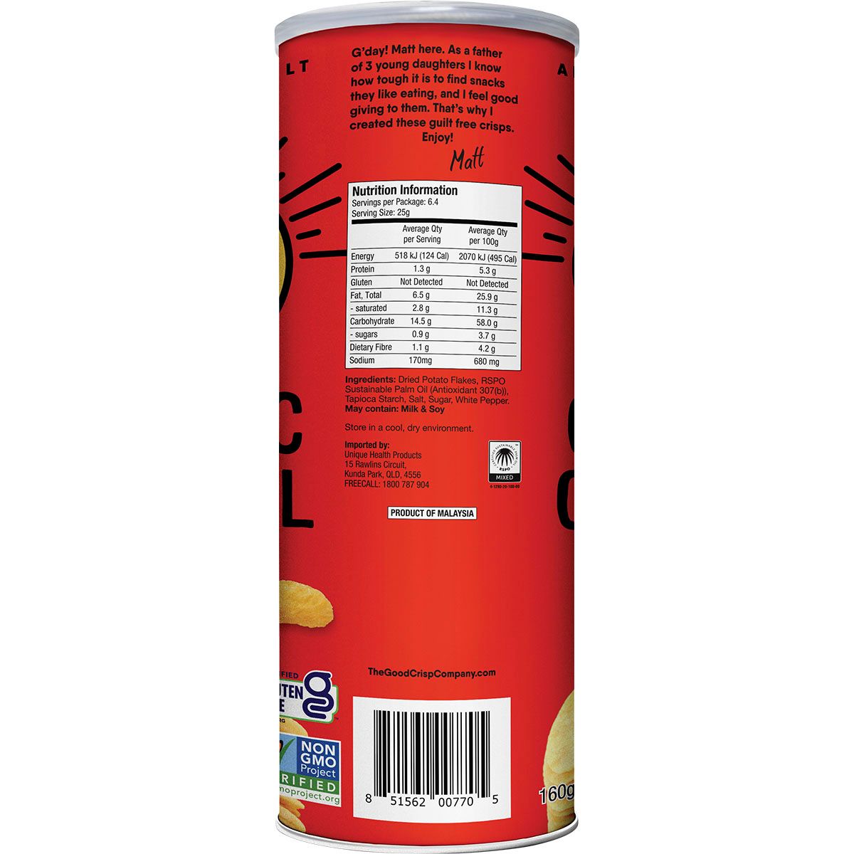 THE GOOD CRISP COMPANY Potato Crips Classic Original 8x160g
