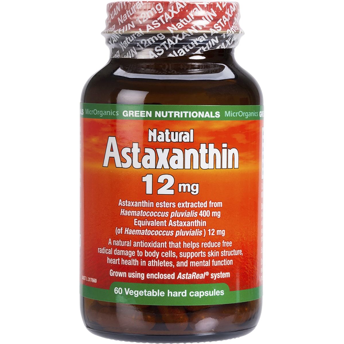 GREEN NUTRITIONALS Natural Astaxanthin Vegan Capsules (12mg) 60