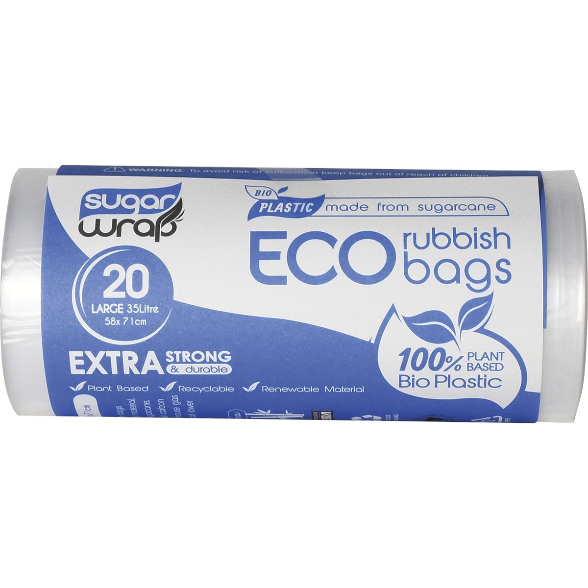 SUGARWRAP Eco Rubbish Bags Made From Sugarcane - Large 35L 20