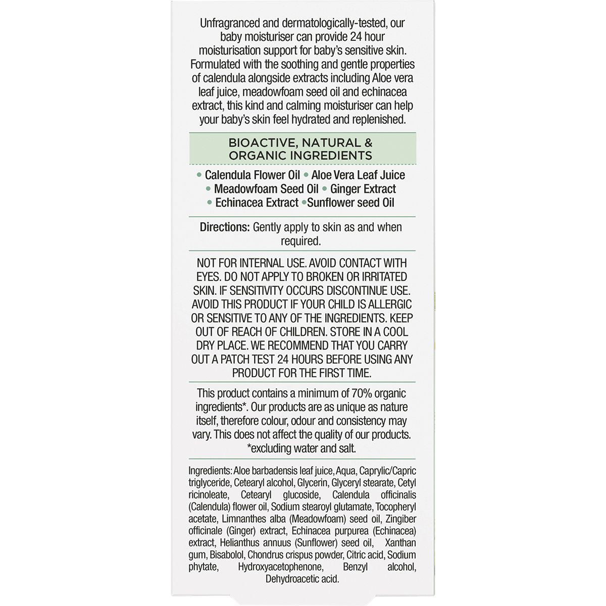 DR ORGANIC Unfragranced Baby Moisturiser Organic Calendula 50ml