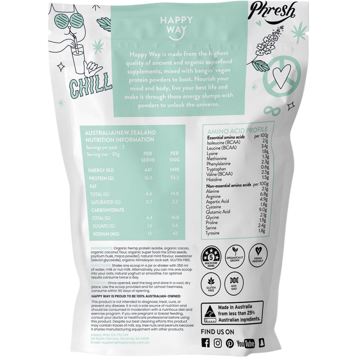 HAPPY WAY Hemp Protein Powder Cacao Mint 60g 6PK