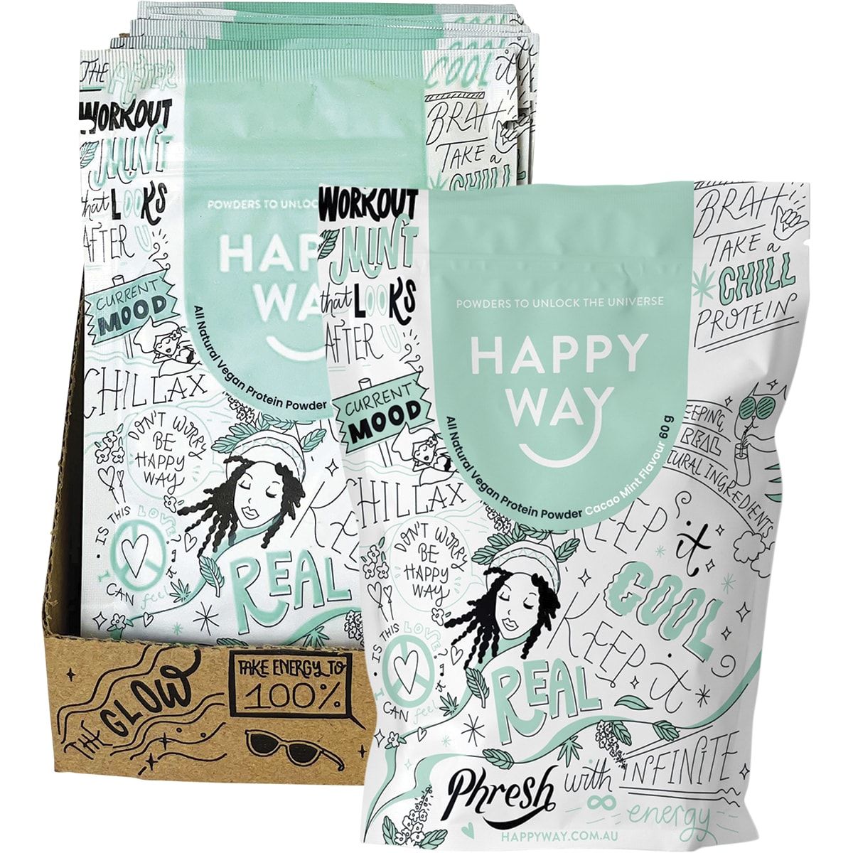 HAPPY WAY Hemp Protein Powder Cacao Mint 60g 6PK