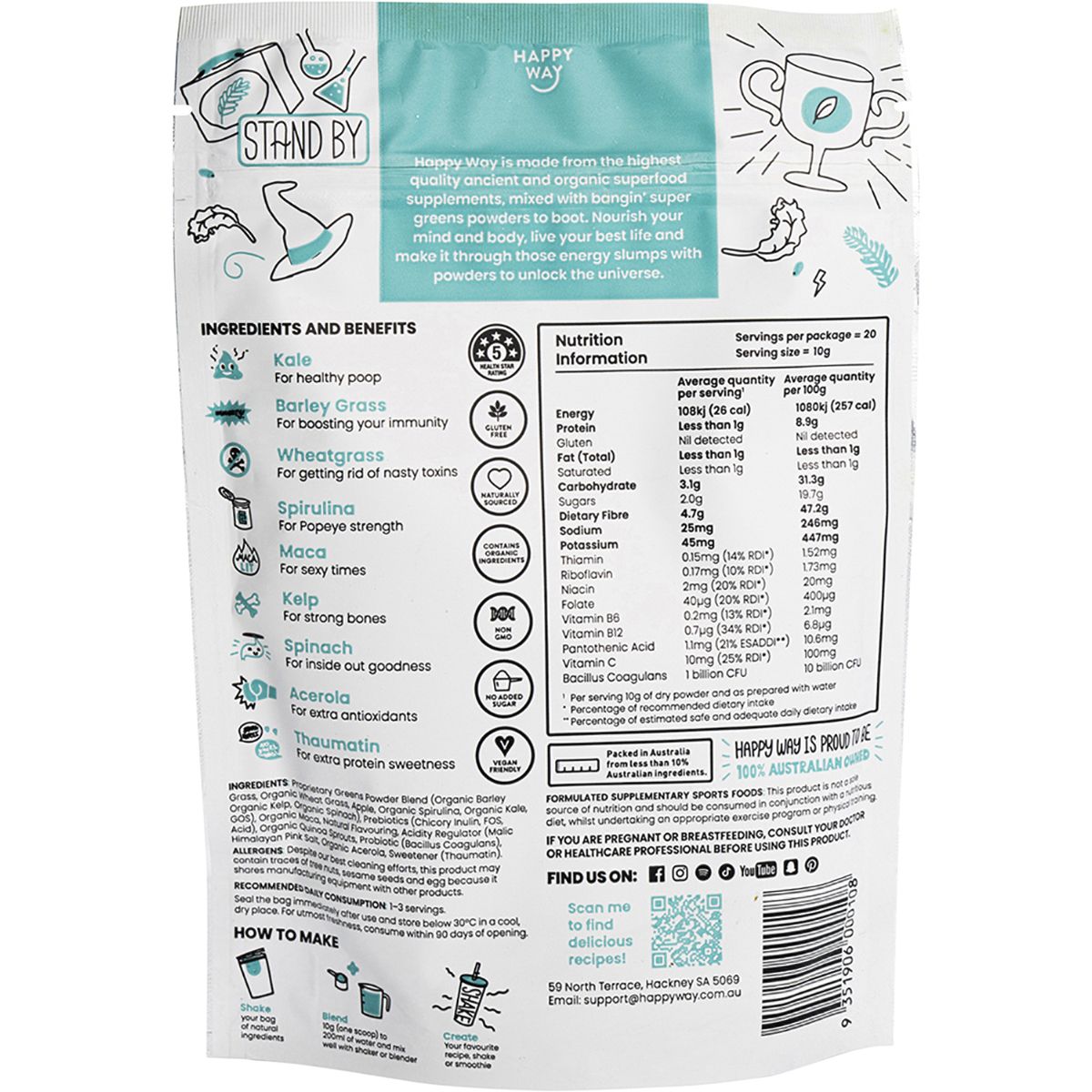 Happy Way Super Greens Powder Tropical - 200g