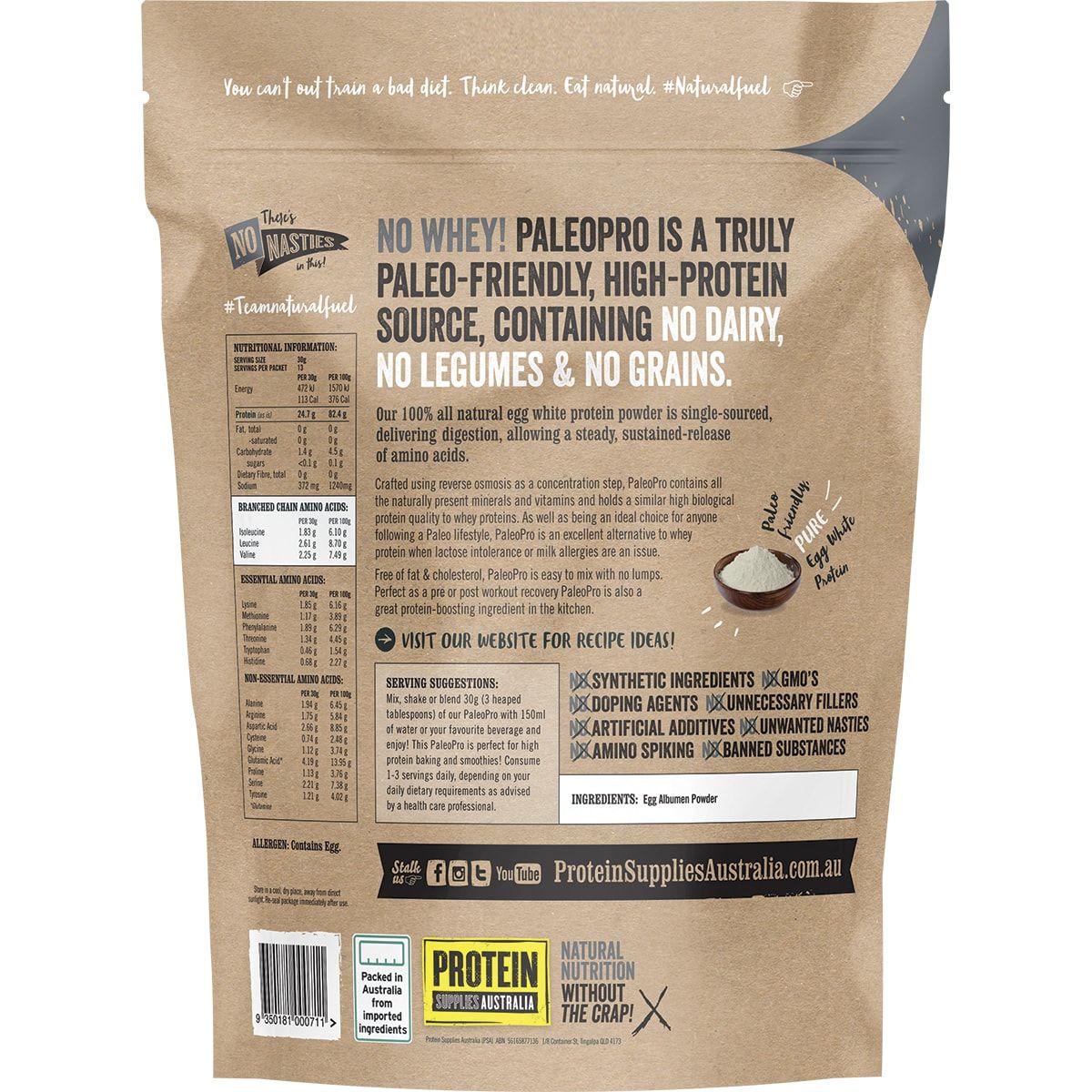 PROTEIN SUPPLIES AUSTRALIA PaleoPro (Egg White Protein) Pure 400g