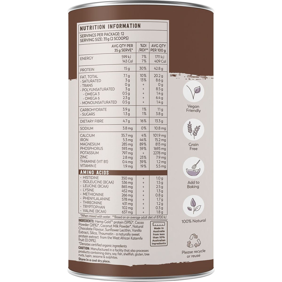 ESSENTIAL HEMP Organic Hemp Protein Chocolate 420g