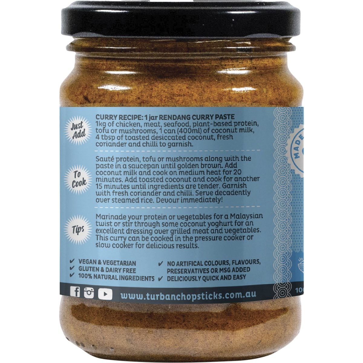 TURBAN CHOPSTICKS Curry Paste Rendang Curry 240g