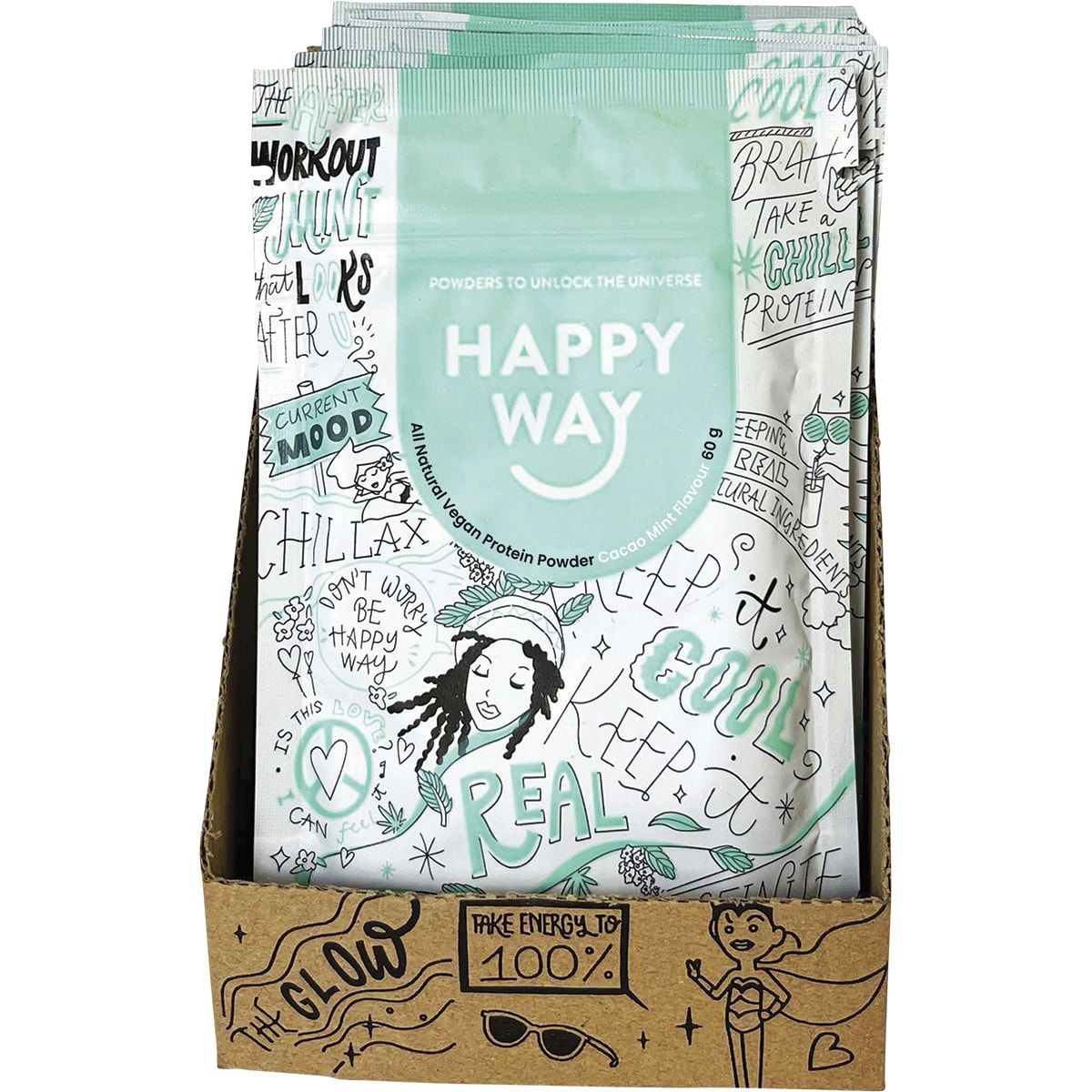 HAPPY WAY Hemp Protein Powder Cacao Mint 60g 6PK