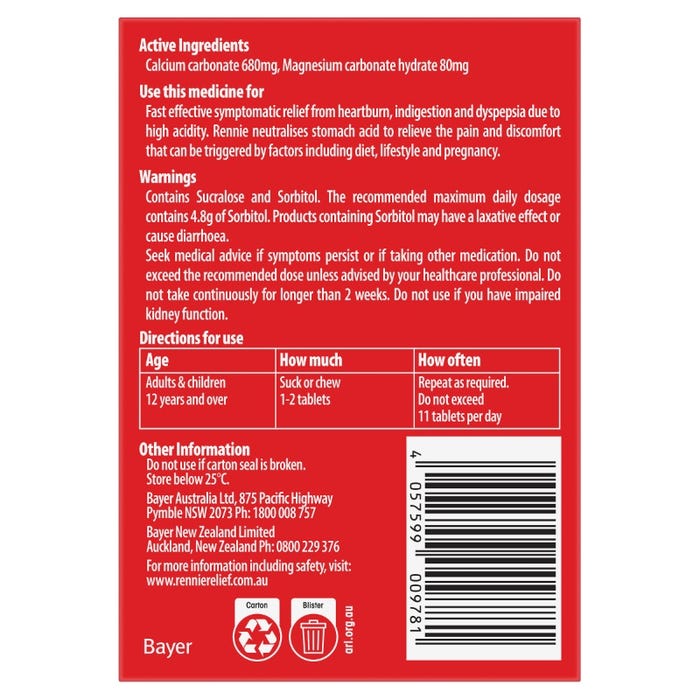 Rennie No Added Sugar Peppermint 24tab