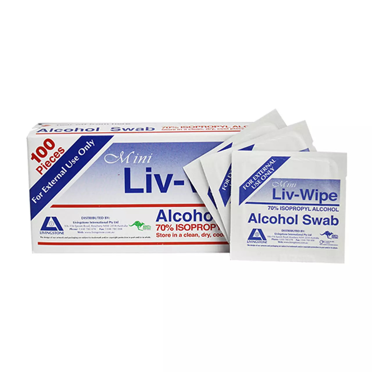 Liv-Wipe Alcohol Wipes Mini Alcohol Swabs (65 x 30mm) x 100 Sheets Box