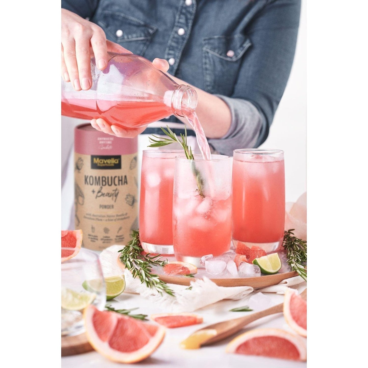 Mavella Superfoods Kombucha + Beauty Powder with Australian Native Rosella & Davidson Plum & Strawberry Sachet 4g x 10 Pack
